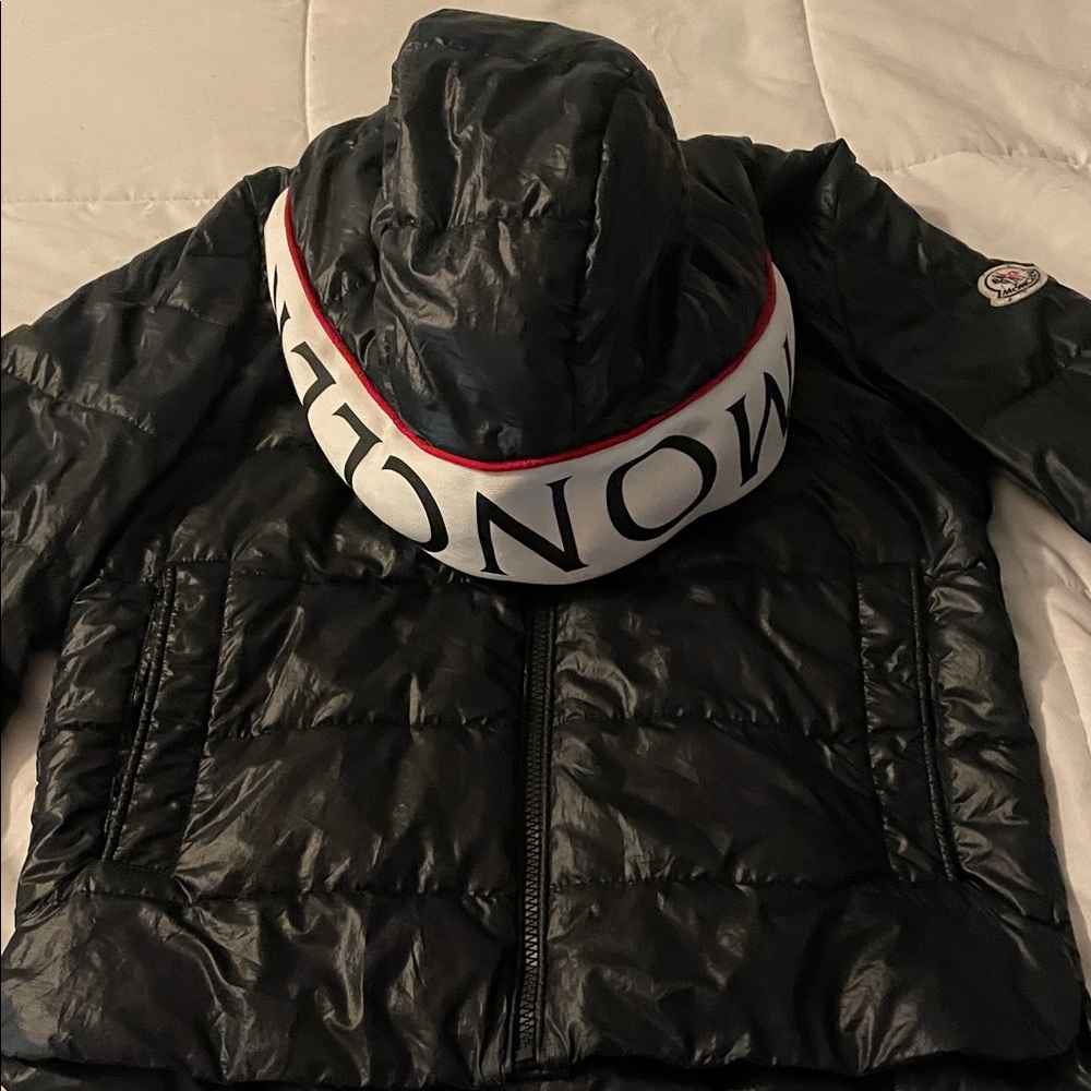Moncler Black Hooded Jacket with Logo Trim